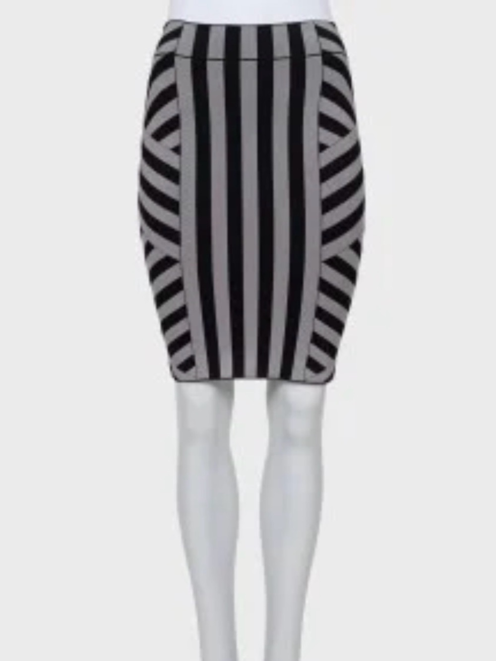 BCBGMaxAzria Black and Gray Geometric Stripe Pencil Skirt